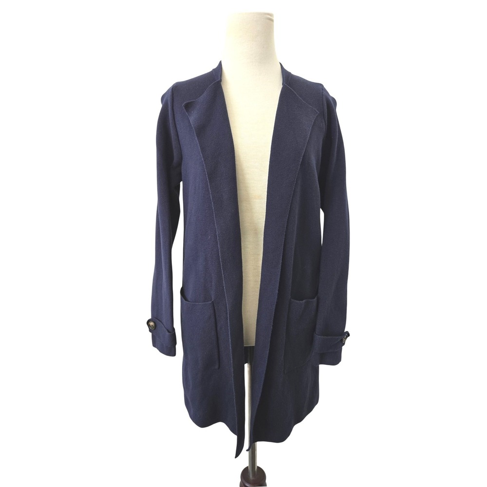 J.McLaughlin Navy Blue Cotton Modal Open Front Longline Cardigan Sweater Small